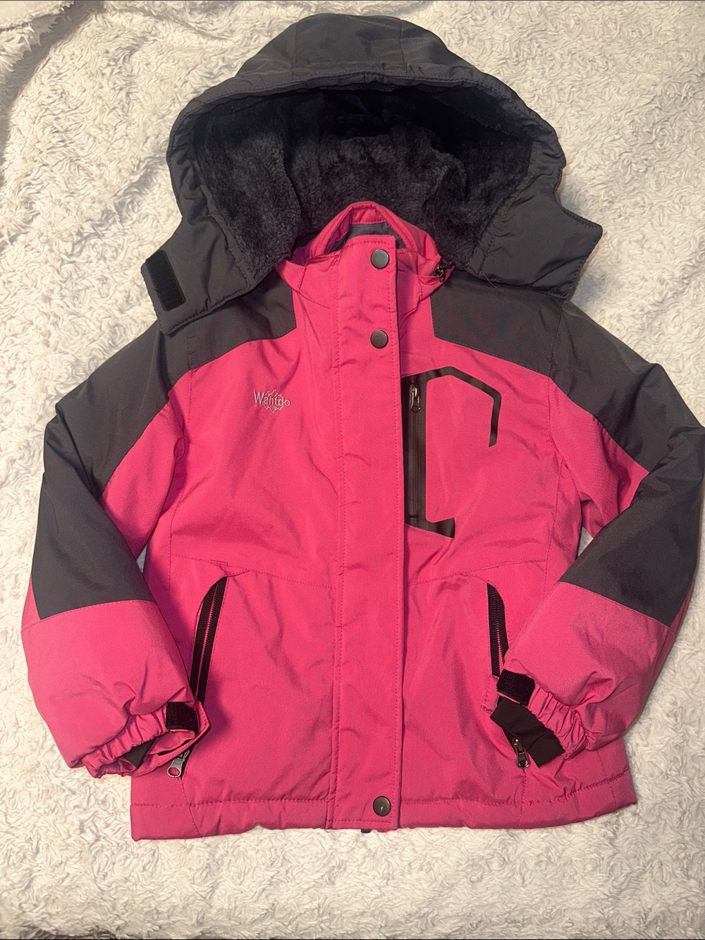 Pink and Black Kids' Insulated Hooded Jacket